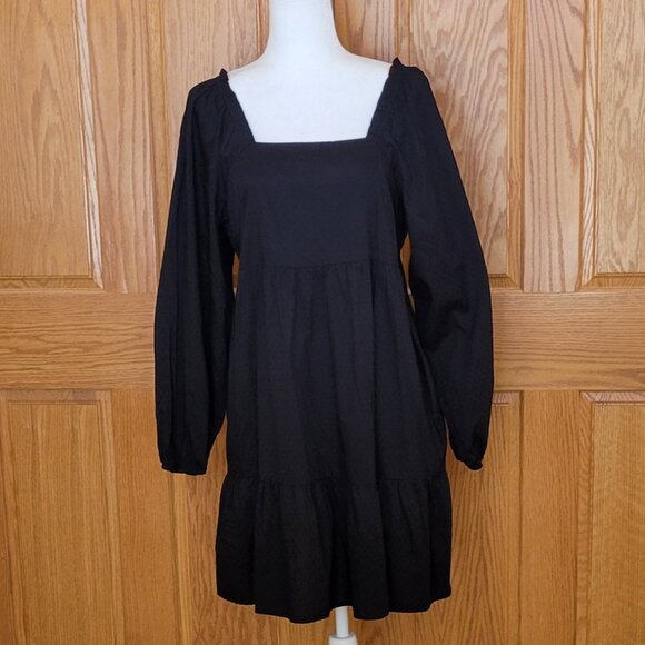 Universal Thread Ebony Smocked Tiered Mini Dress Balloon Sleeves Sz Large NEW - Picture 2 of 15